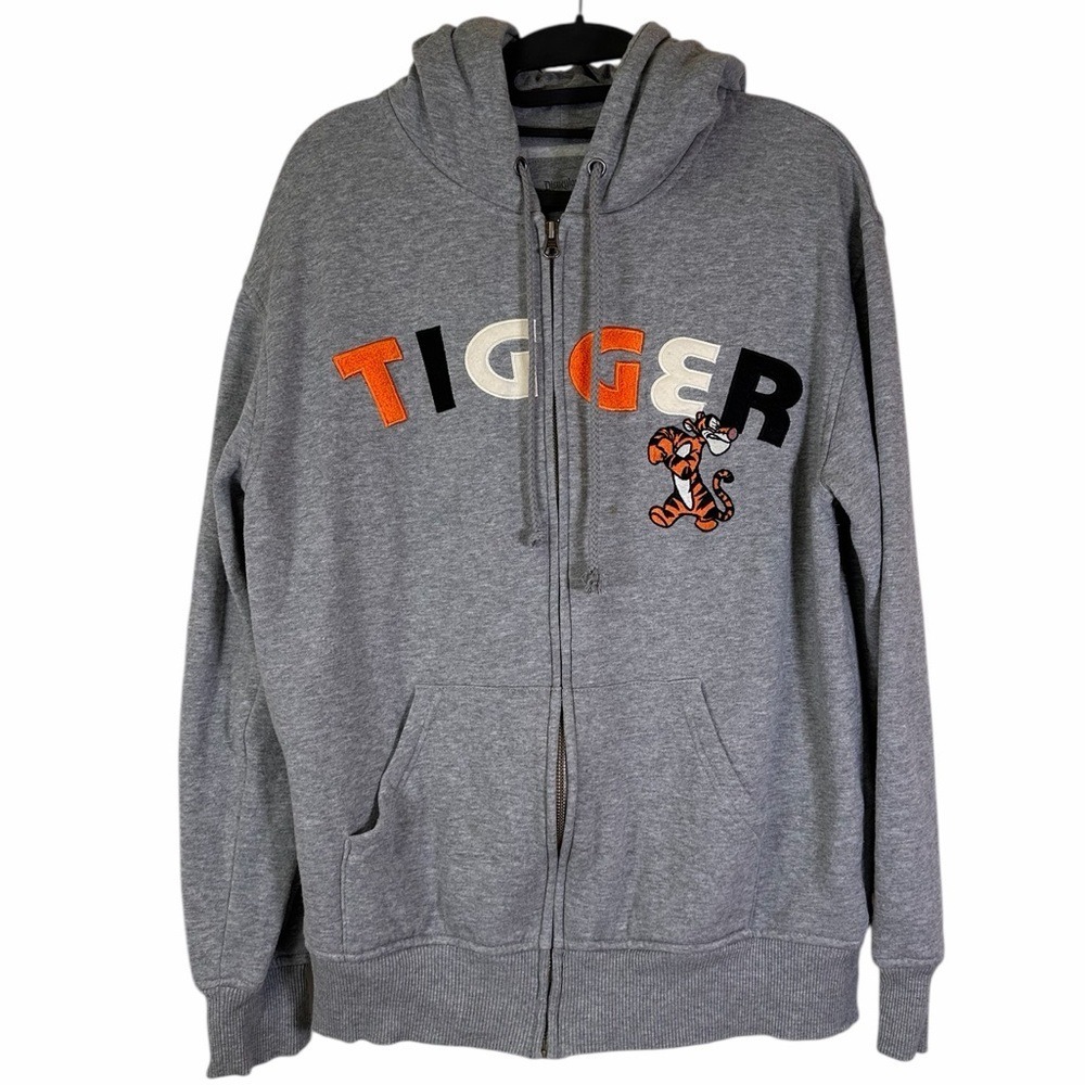Disney Tigger Zip Up Hoodie Gray Cozy Loungewear Size Small Women's